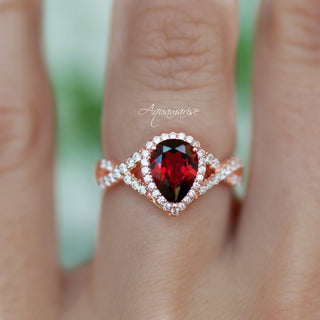 Flair Teardrop Natural Red Garnet Ring in 14K Rose Gold Vermeil