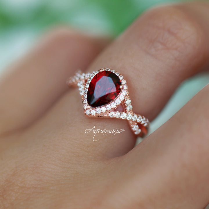 Flair Garnet Ring- 14K Rose Gold Vermeil