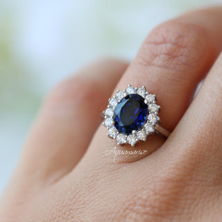 Iconic Princess Diana Blue Sapphire Ring in Sterling Silver