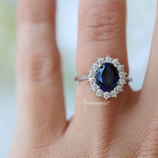 Iconic Princess Diana Blue Sapphire Ring in Sterling Silver