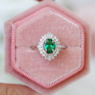 Victoria Emerald Engagement Ring in Sterling Silver