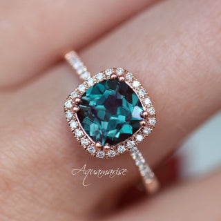 Sienna Cushion Cut Alexandrite Engagement Ring in 14K Solid Rose Gold