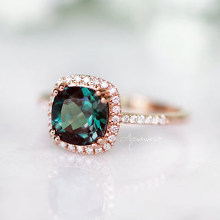 Sienna Cushion Cut Alexandrite Engagement Ring in 14K Solid Rose Gold