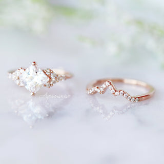 Ellie Princess Cut Moissanite Engagement Ring Set in 14K Solid Rose Gold
