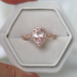 Teardrop Natural Morganite Engagement Ring in 14K Solid Rose Gold