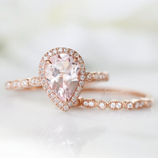 Teardrop Natural Morganite Engagement Ring in 14K Solid Rose Gold