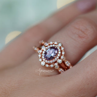 Valentina Vintage Inspired Alexandrite Engagement Ring in 14K Rose Gold Vermeil