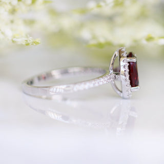 Iris Oval Red Garnet Engagement Ring- 14K White Gold