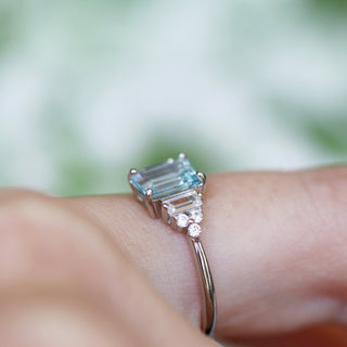 Amelia Emerald Cut Aquamarine Engagement Ring in 14K White Gold