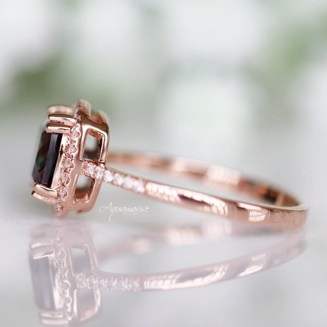 Sienna Cushion Cut Alexandrite Engagement Ring- 14K Solid Rose Gold