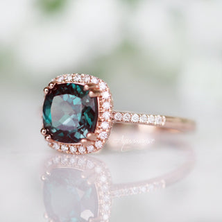 Sienna Cushion Cut Alexandrite Engagement Ring in 14K Solid Rose Gold