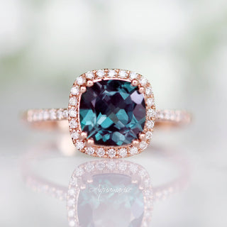 Sienna Cushion Cut Alexandrite Engagement Ring in 14K Solid Rose Gold