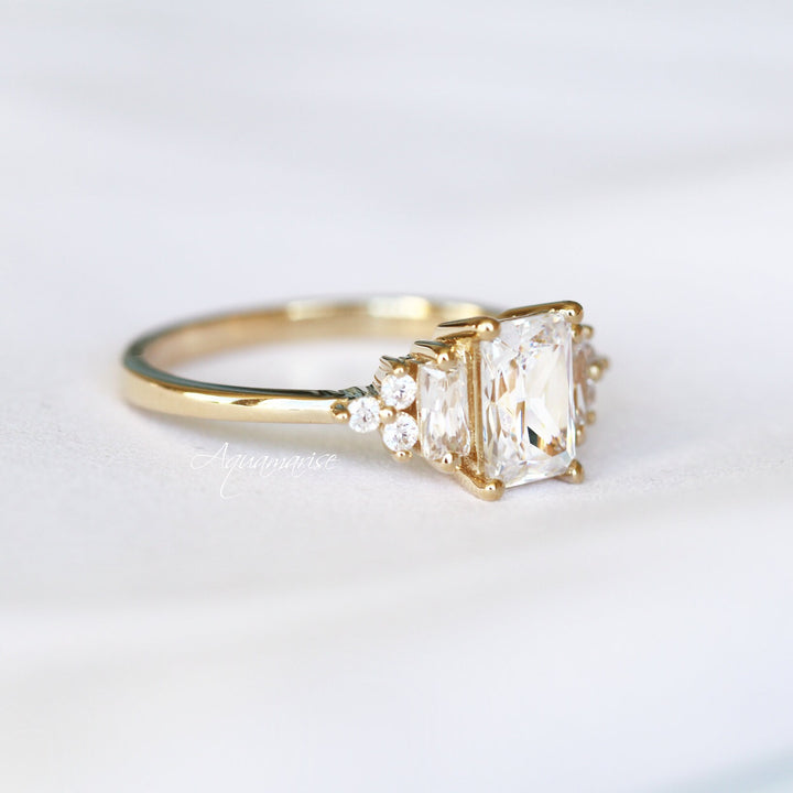 Amelia Moissanite Engagement Ring- 14K Solid Yellow Gold Ring