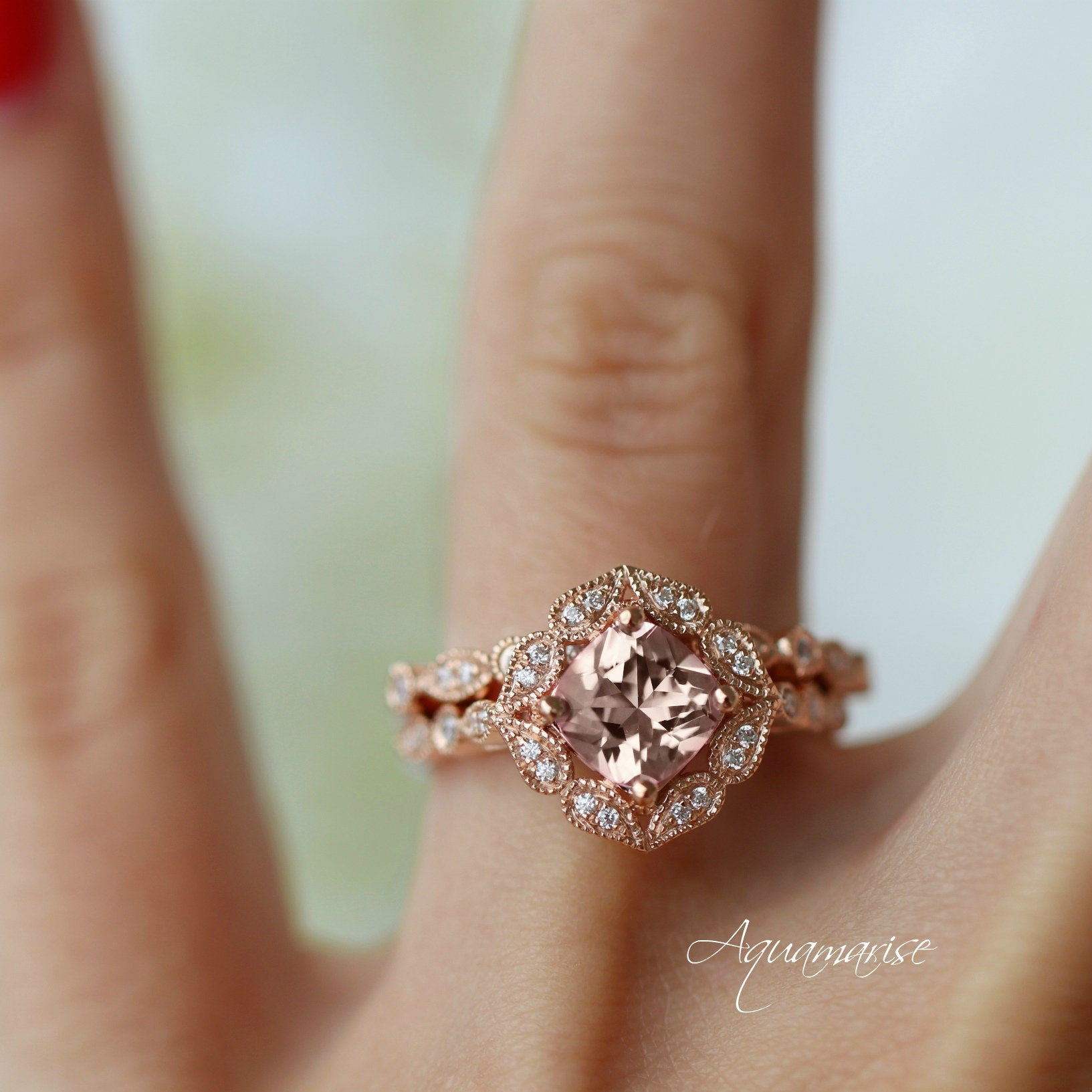 Vintage Luxe Morganite Engagement Ring in 10K/14K/18K Solid Rose