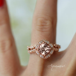 Morganite Engagement Ring in 10K/14K/18K Solid Rose Gold