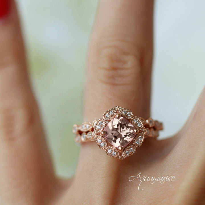 Luxe Morganite Engagement Ring- 10K/14K/18K Solid Rose Gold