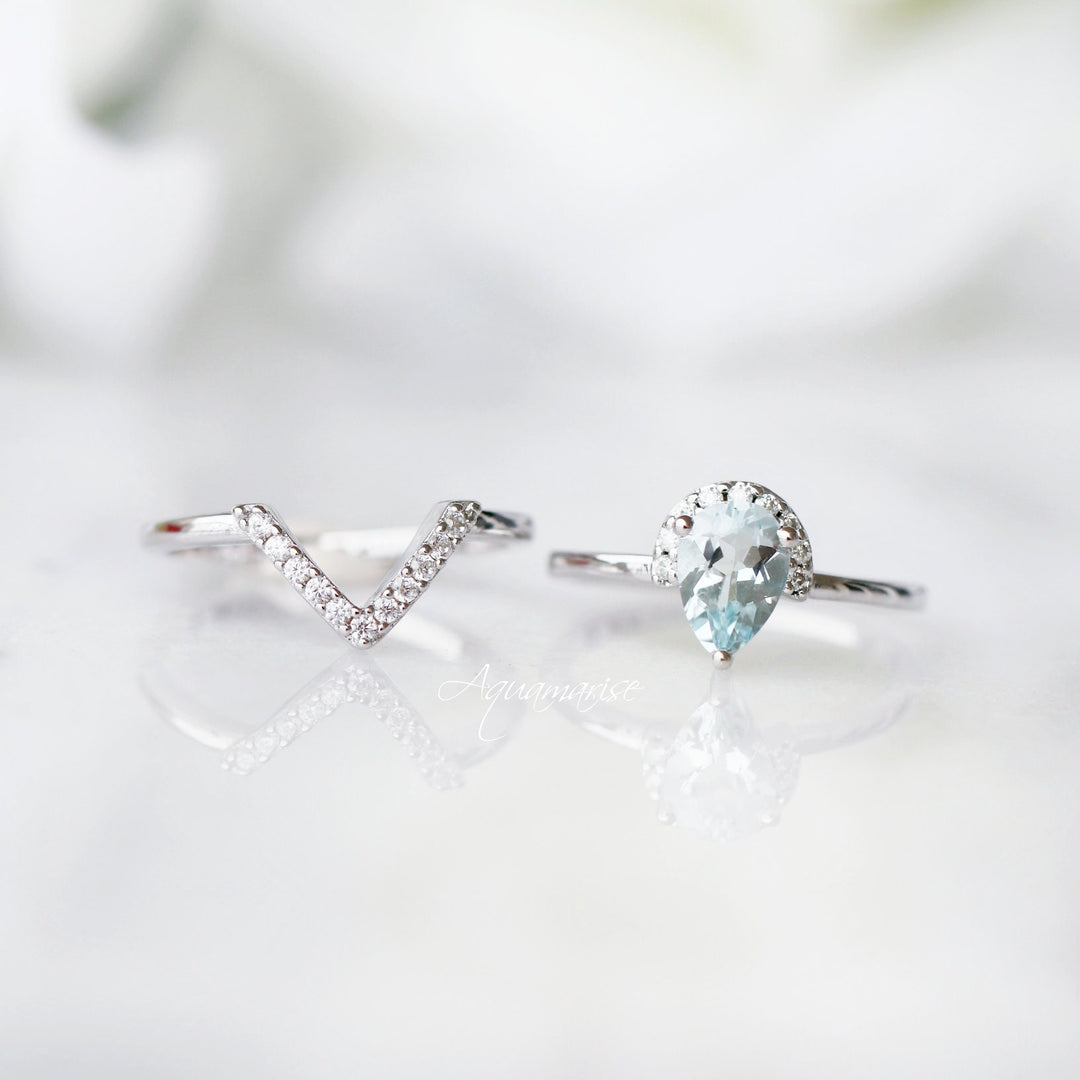 Aria Aquamarine Ring Set- Sterling Silver