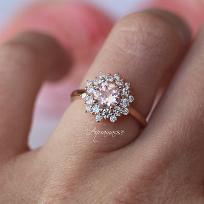 Avery Natural Morganite Engagement Ring- 14K Solid Rose Gold Ring