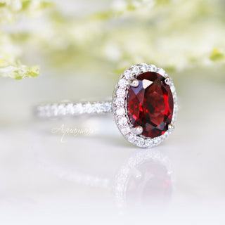 Iris Oval Red Garnet Engagement Ring- 14K White Gold