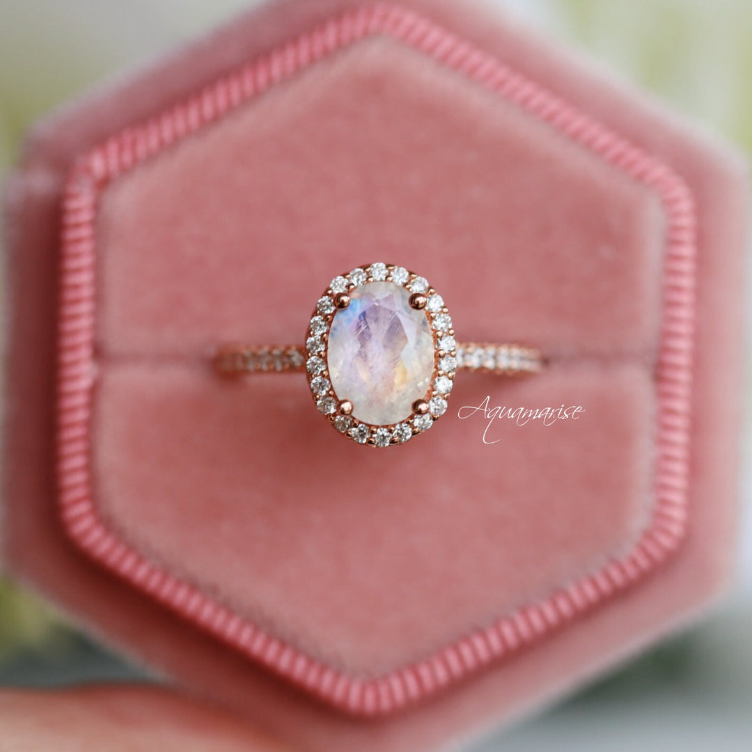 Iris Rainbow Moonstone Ring- 14K Rose Gold Vermeil