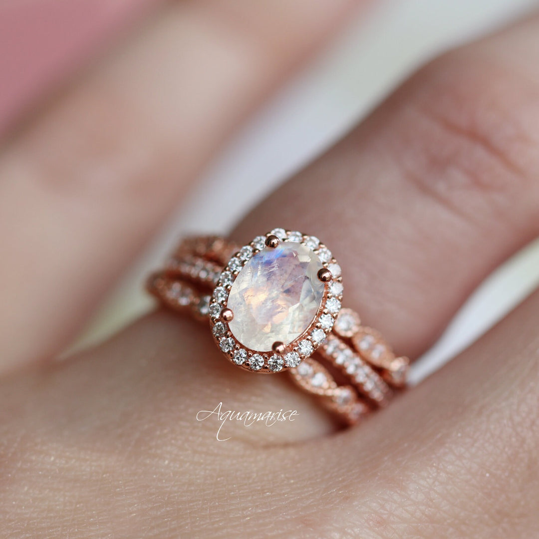 Iris Rainbow Moonstone Ring- 14K Rose Gold Vermeil