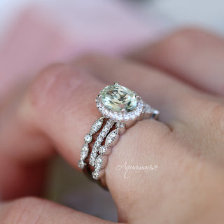 Iris Green Amethyst Engagement Ring in 14K White Gold