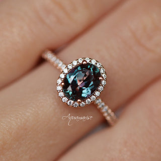 Iris Oval Alexandrite Engagement Ring in 14K Solid Rose Gold