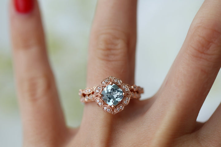 Luxe Aquamarine Ring- 14k Rose Gold Vermeil