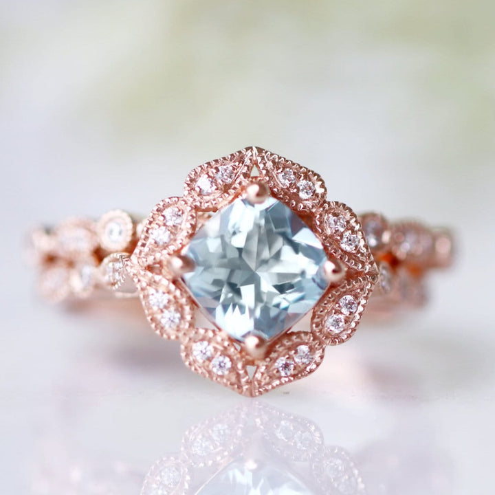 Luxe Aquamarine Ring- 14k Rose Gold Vermeil