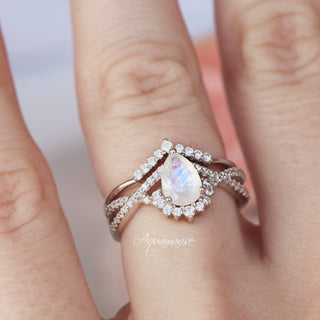 Alice Teardrop Moonstone Engagement Ring Set in Sterling Silver