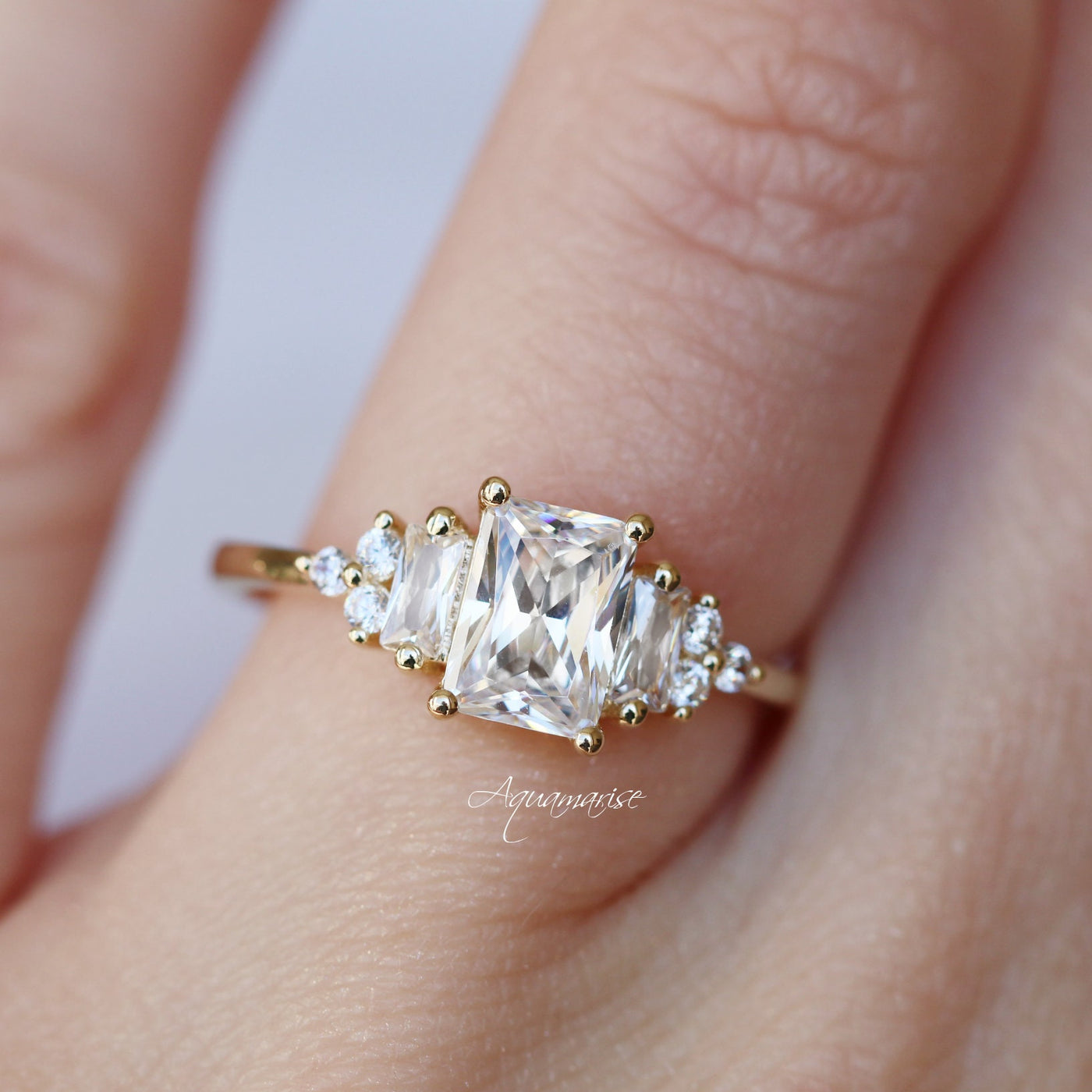 Amelia Moissanite Engagement Ring- 14K Solid Yellow Gold Ring
