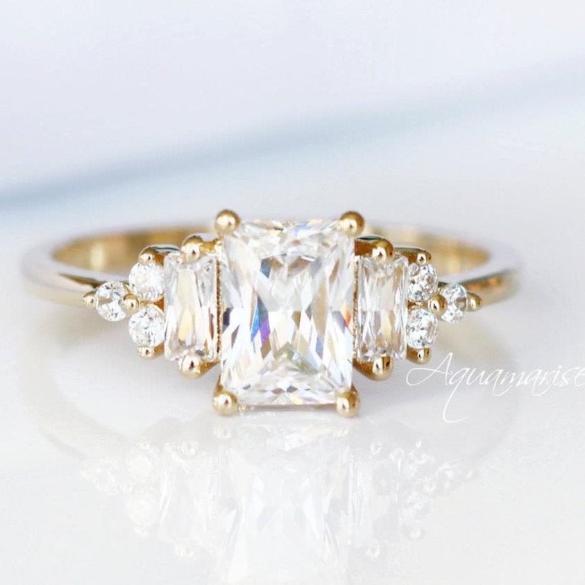 Amelia Moissanite Engagement Ring- 14K Solid Yellow Gold Ring