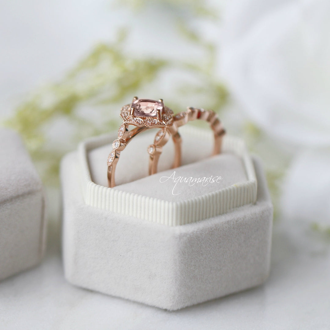 Luxe Morganite Engagement Ring- 10K/14K/18K Solid Rose Gold