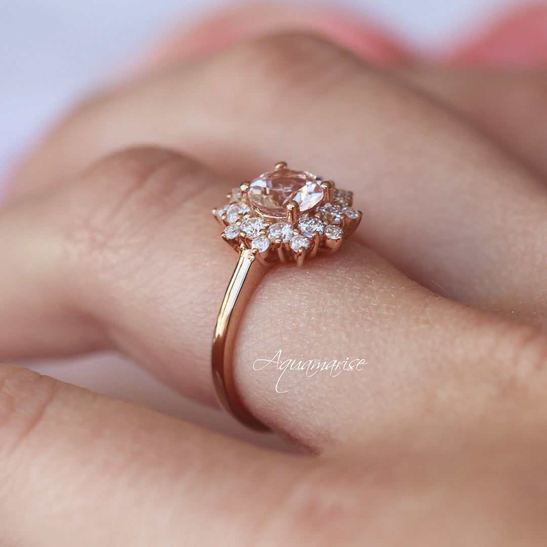 Avery Natural Morganite Engagement Ring- 14K Solid Rose Gold