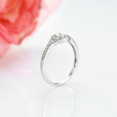 Milgrain Design Moissanite Engagement Ring- 14K White Gold