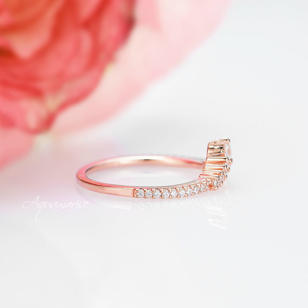 Diamond or Moissanite Wedding Band- 14K Solid Rose Gold