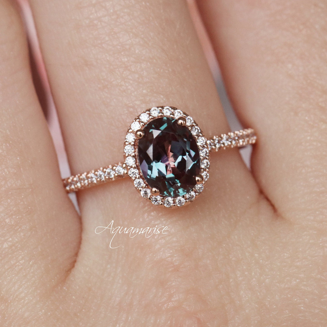 Iris Teal & Purple Oval Alexandrite Engagement Ring- 14K Solid Rose Gold