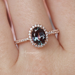 Iris Oval Alexandrite Engagement Ring in 14K Solid Rose Gold