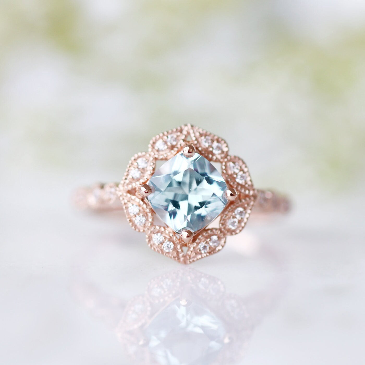 Luxe Aquamarine Ring- 14k Rose Gold Vermeil