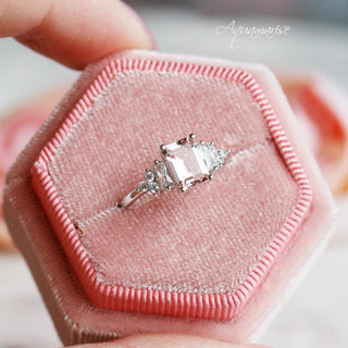 Amelia Emerald Cut Morganite Ring in Sterling Silver