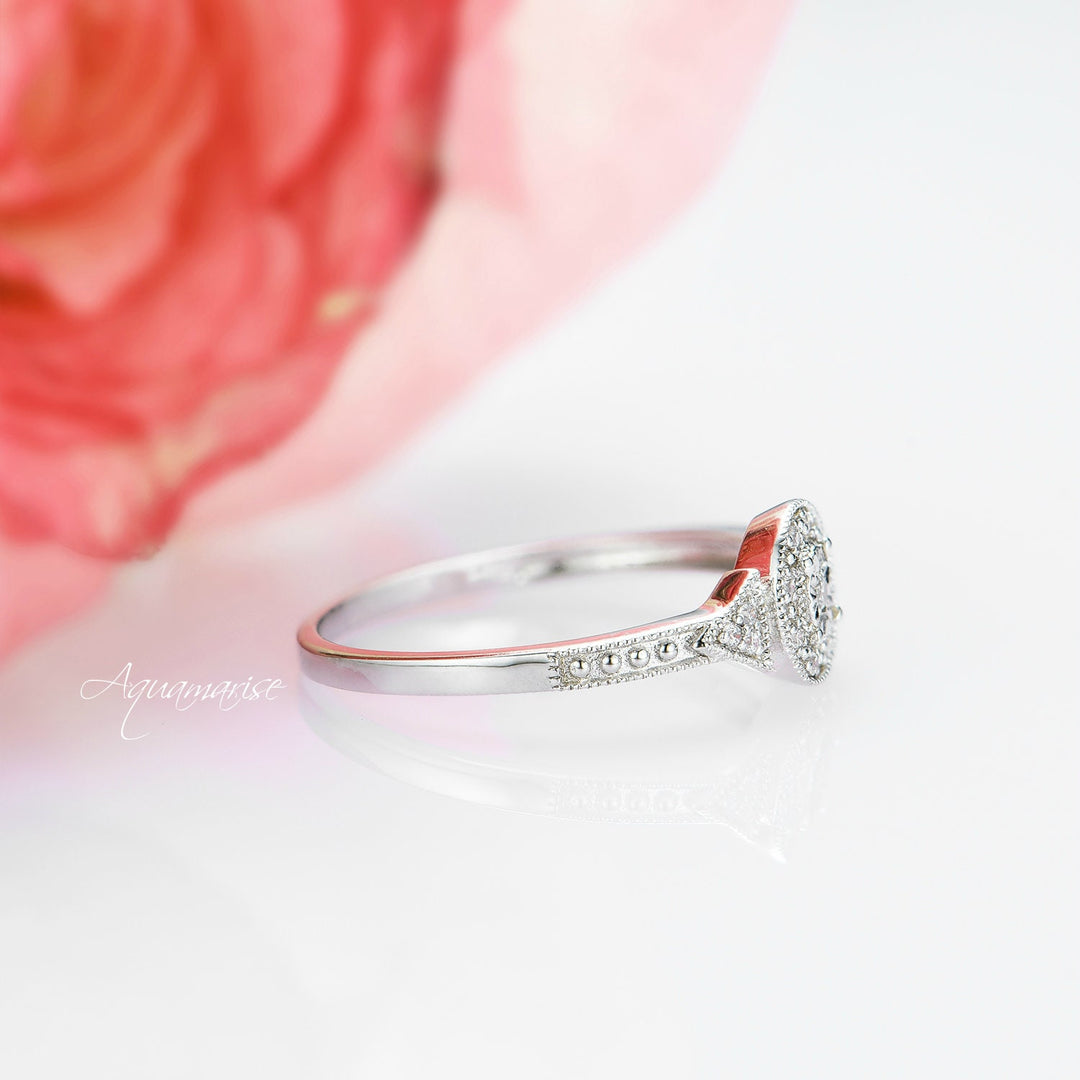 Milgrain Design Moissanite Engagement Ring- 14K White Gold