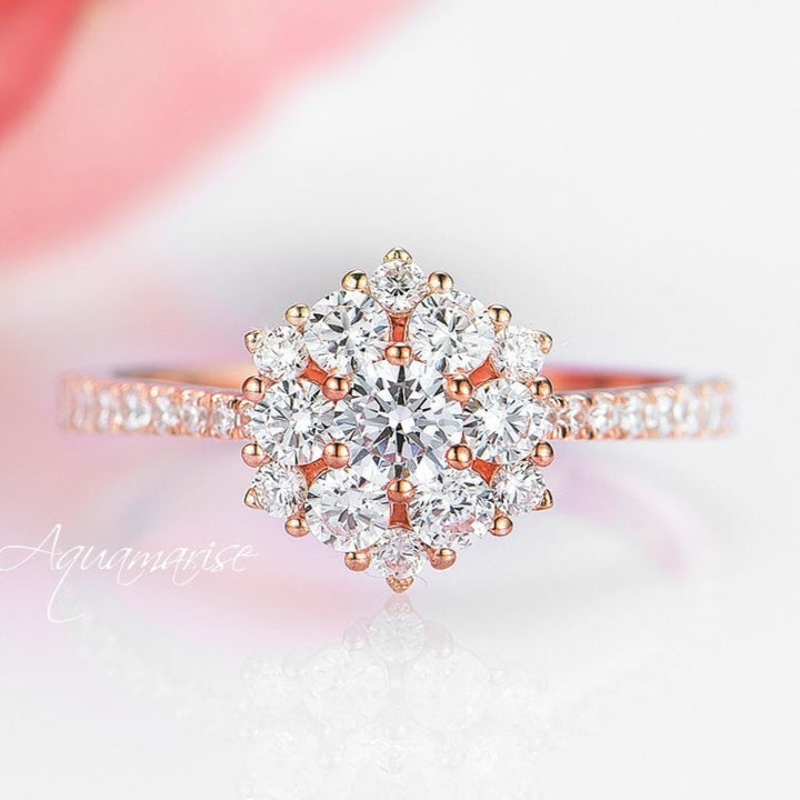 Snowflake Engagement ring- 14K Solid Rose Gold