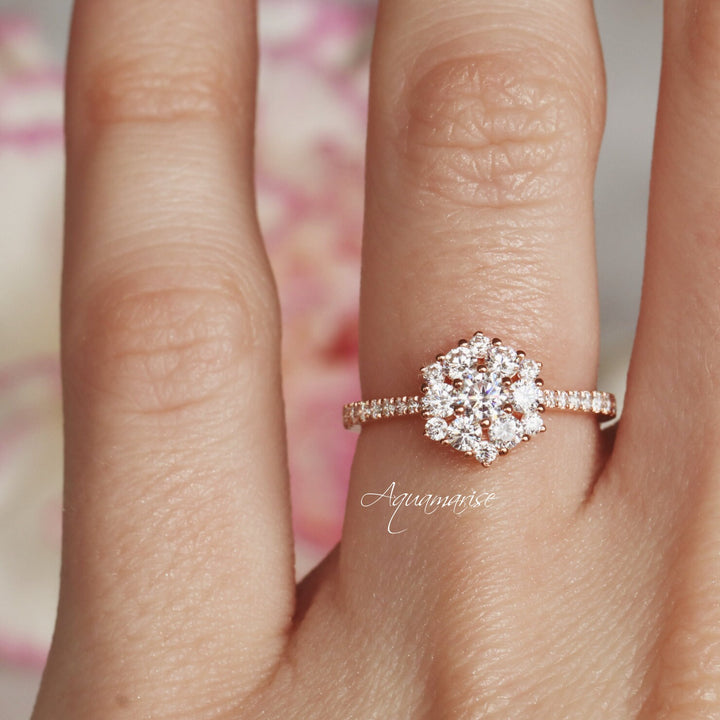 Snowflake Engagement ring- 14K Solid Rose Gold