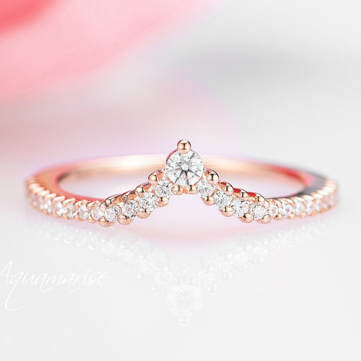 Diamond or Moissanite Wedding Band- 14K Solid Rose Gold