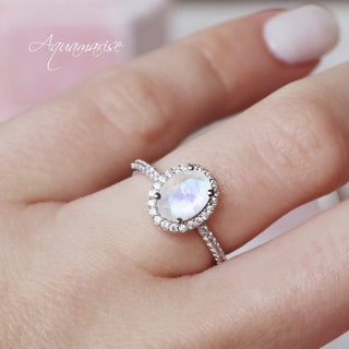 Iris Natural Oval Cut Moonstone Ring in Sterling Silver