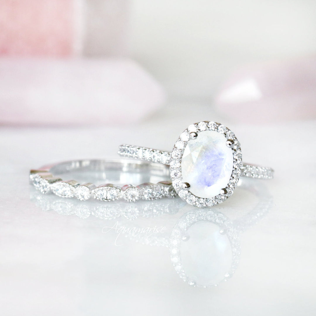 Iris Natural Rainbow Moonstone Ring- Sterling Silver