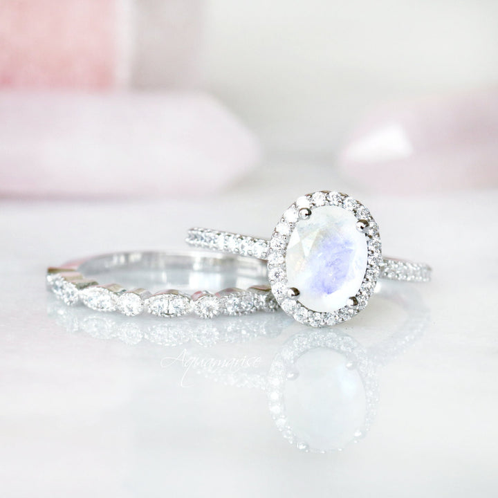 Iris Natural Rainbow Moonstone Ring- Sterling Silver