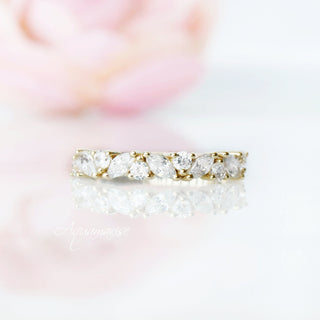 Willow Marquise Natural Diamond or Moissanite Wedding Band in 10K/14K/18K Solid Yellow Gold