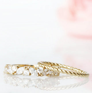 Willow Marquise Natural Diamond or Moissanite Wedding Band in 10K/14K/18K Solid Yellow Gold