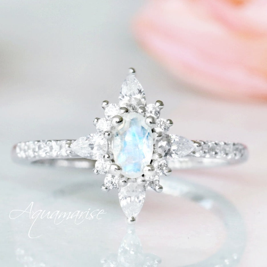 Starburst Moonstone Ring- Sterling Silver